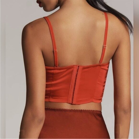 ANTHROPOLOGIE Satin Red Bow Crop Top Strapless Size L - Picture 8 of 11